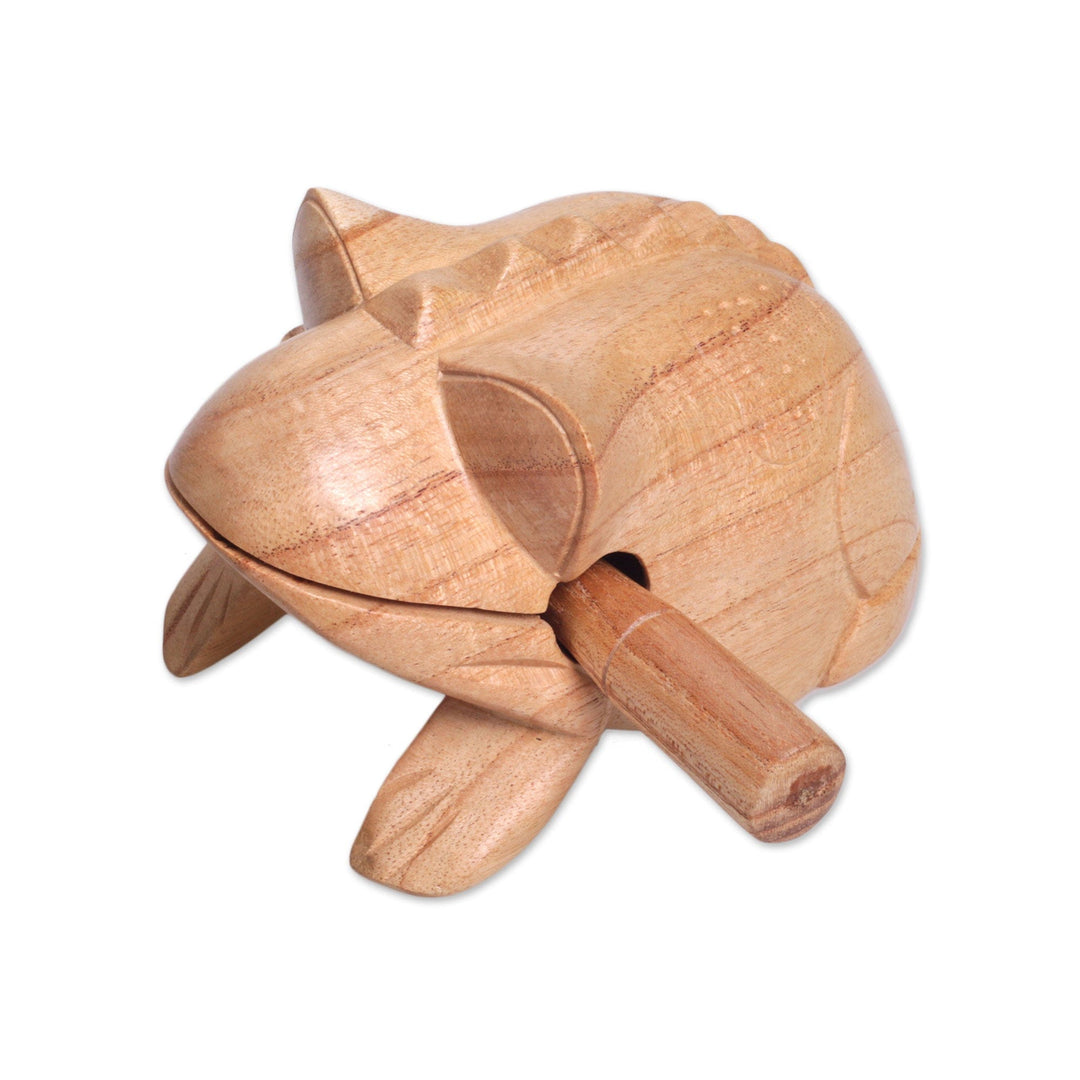 Hand Carved Balinese Toad Suar Wood Percussion Instrument - Croaking Melody