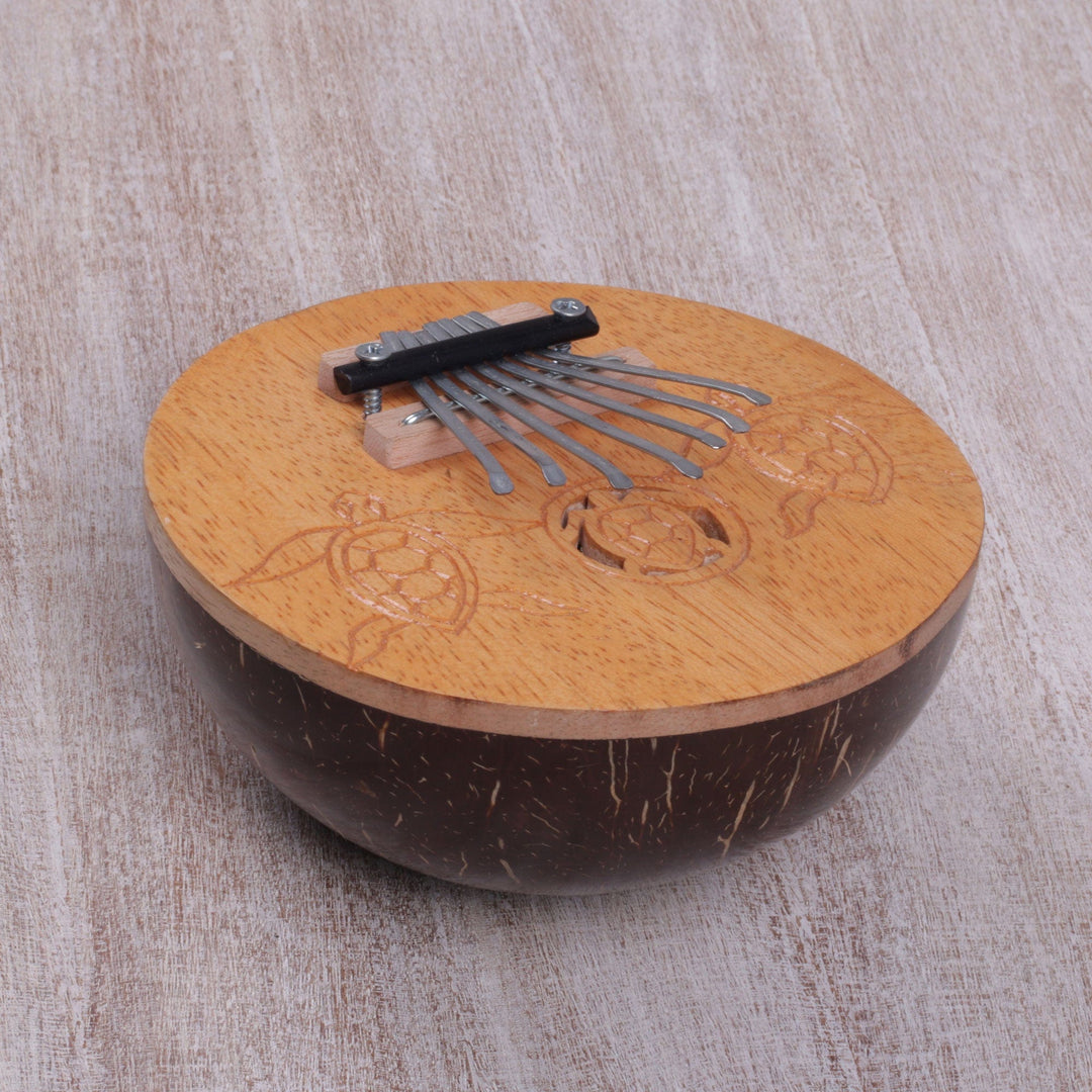 Hand Crafted Balinese Coconut Shell Thumb Piano - Turtle Kalimba