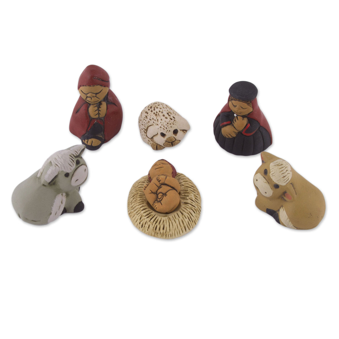 Andes Handcrafted 7 Piece Diminutive Ceramic Nativity Scene - Christmas Meditation