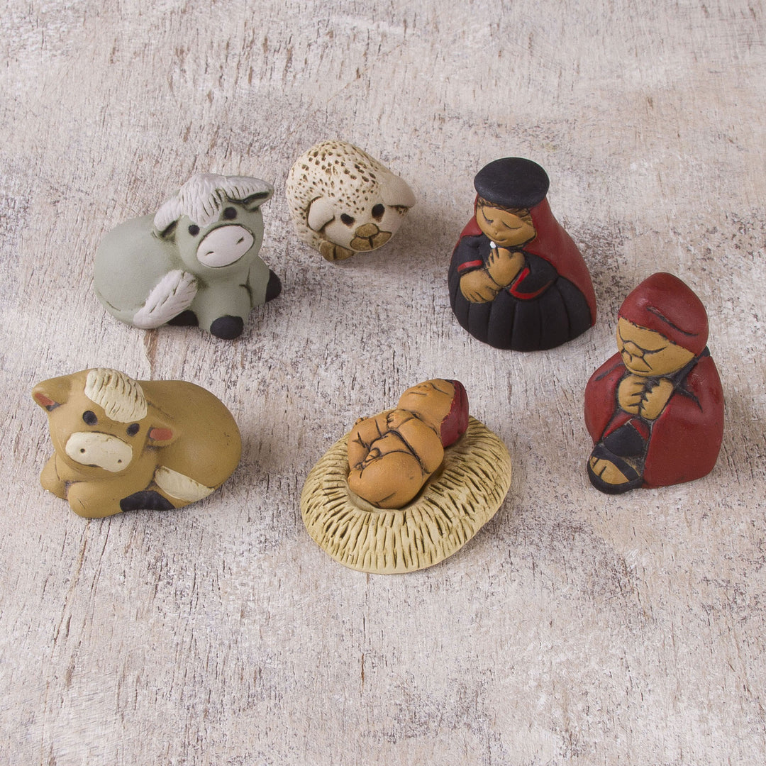 Andes Handcrafted 7 Piece Diminutive Ceramic Nativity Scene - Christmas Meditation
