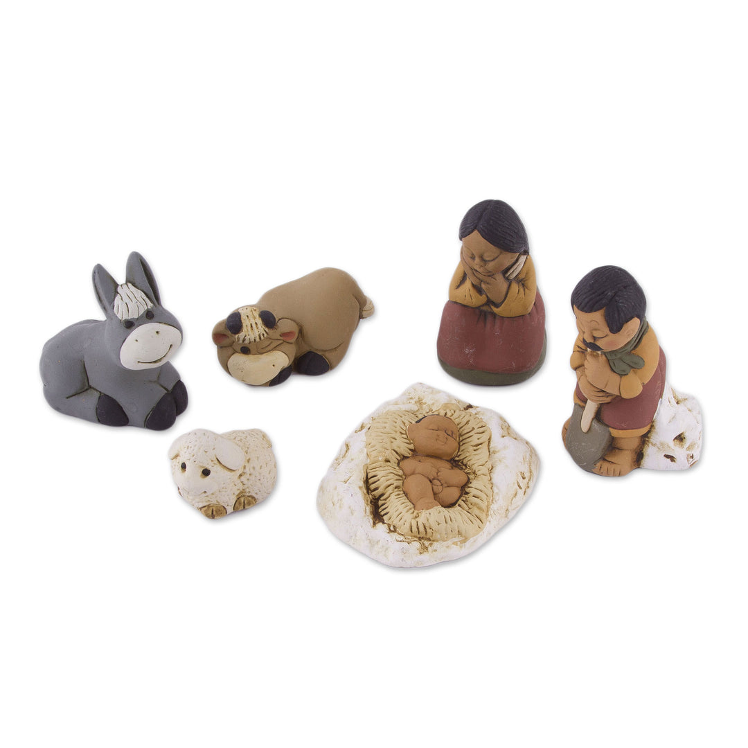 Petite Ceramic Andean Nativity Scene (6 Pieces) - Grandparents on Christmas Eve