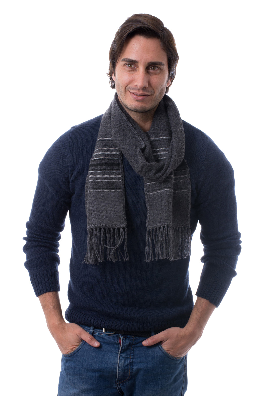 Fair Trade Woven Dark Gray Alpaca Blend Scarf for Men - Andean Clouds in Charcoal