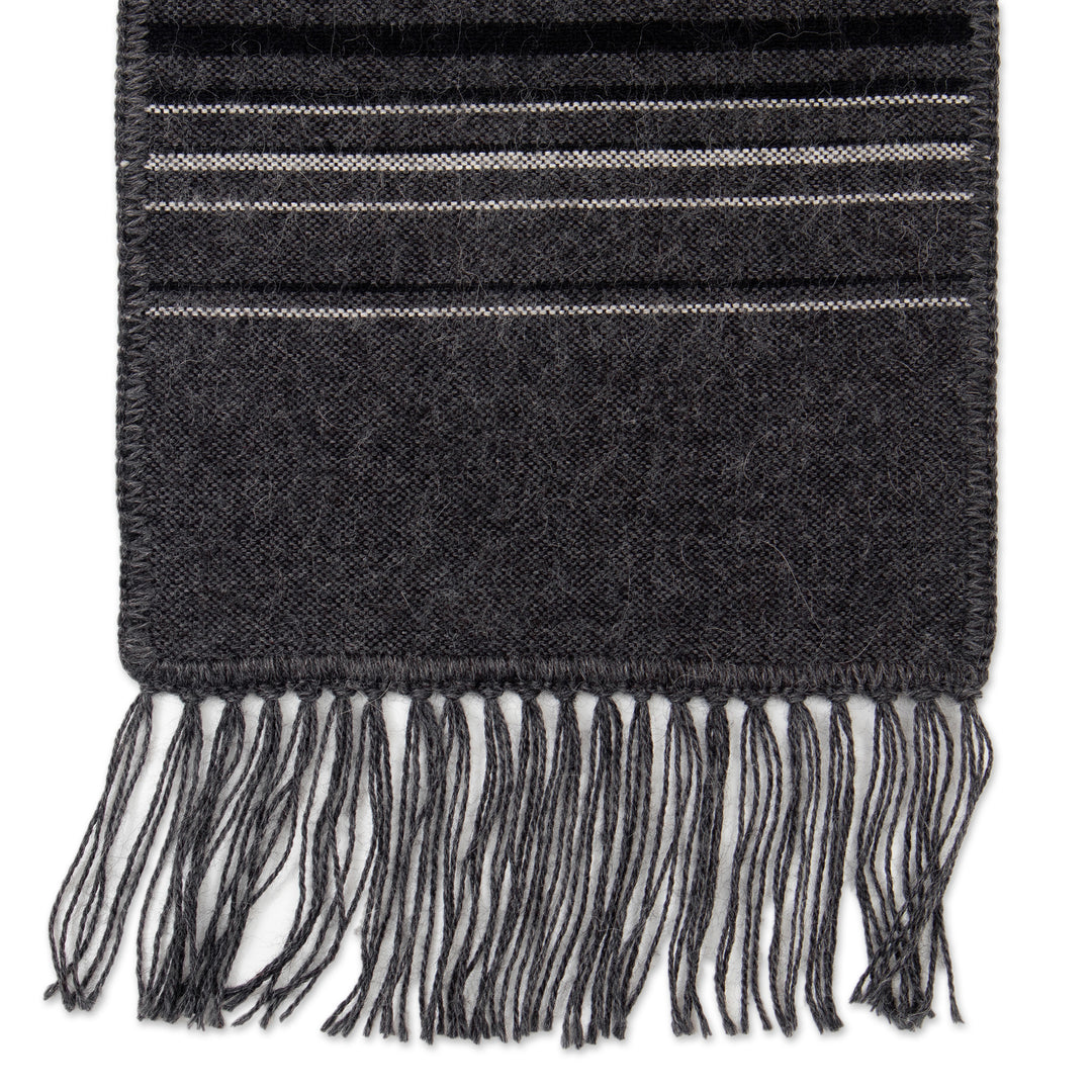 Fair Trade Woven Dark Gray Alpaca Blend Scarf for Men - Andean Clouds in Charcoal