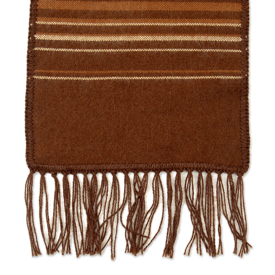 Men's Artisan Crafted Woven Brown Alpaca Blend Scarf - Chestnut Andean Clouds