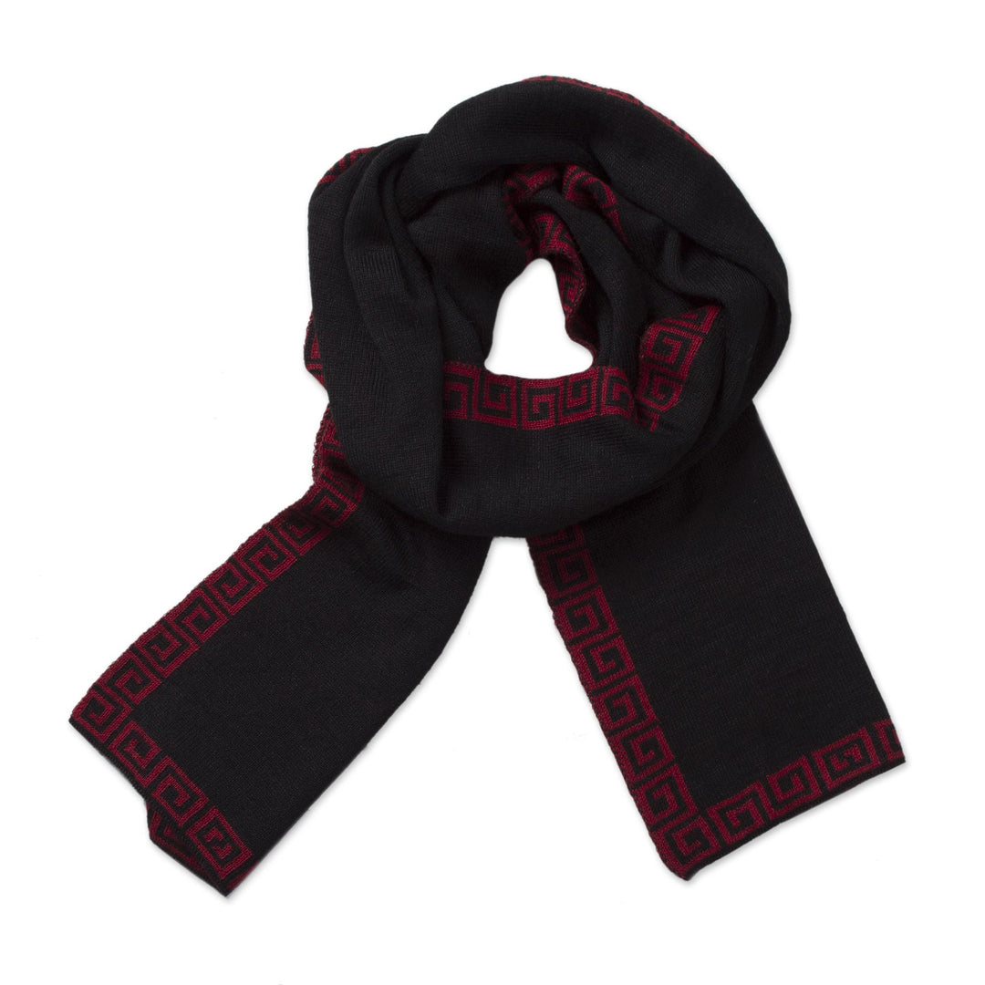 Red and Black Reversible Alpaca Blend Knit Scarf from Peru - Incan Muse