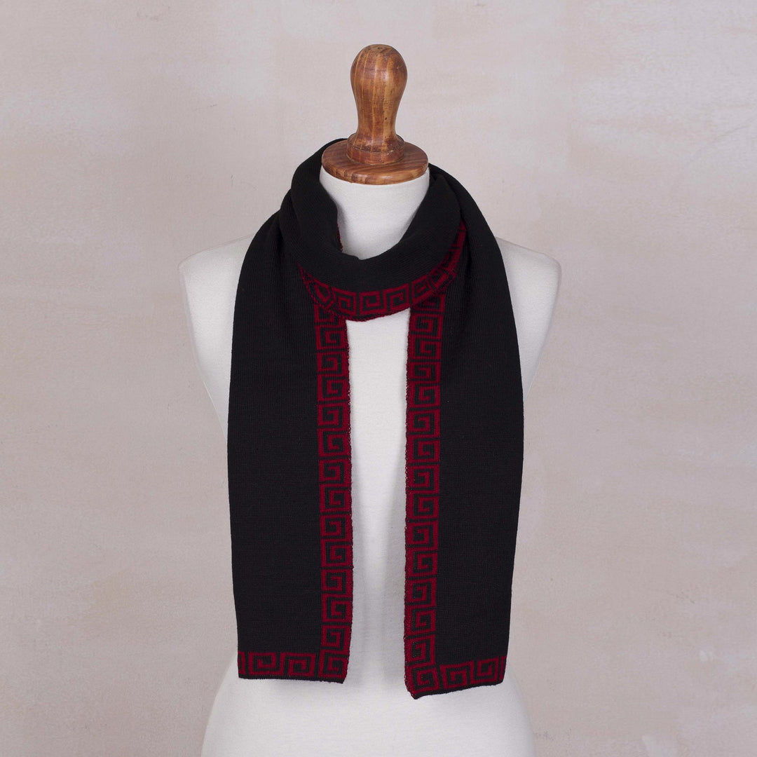 Red and Black Reversible Alpaca Blend Knit Scarf from Peru - Incan Muse