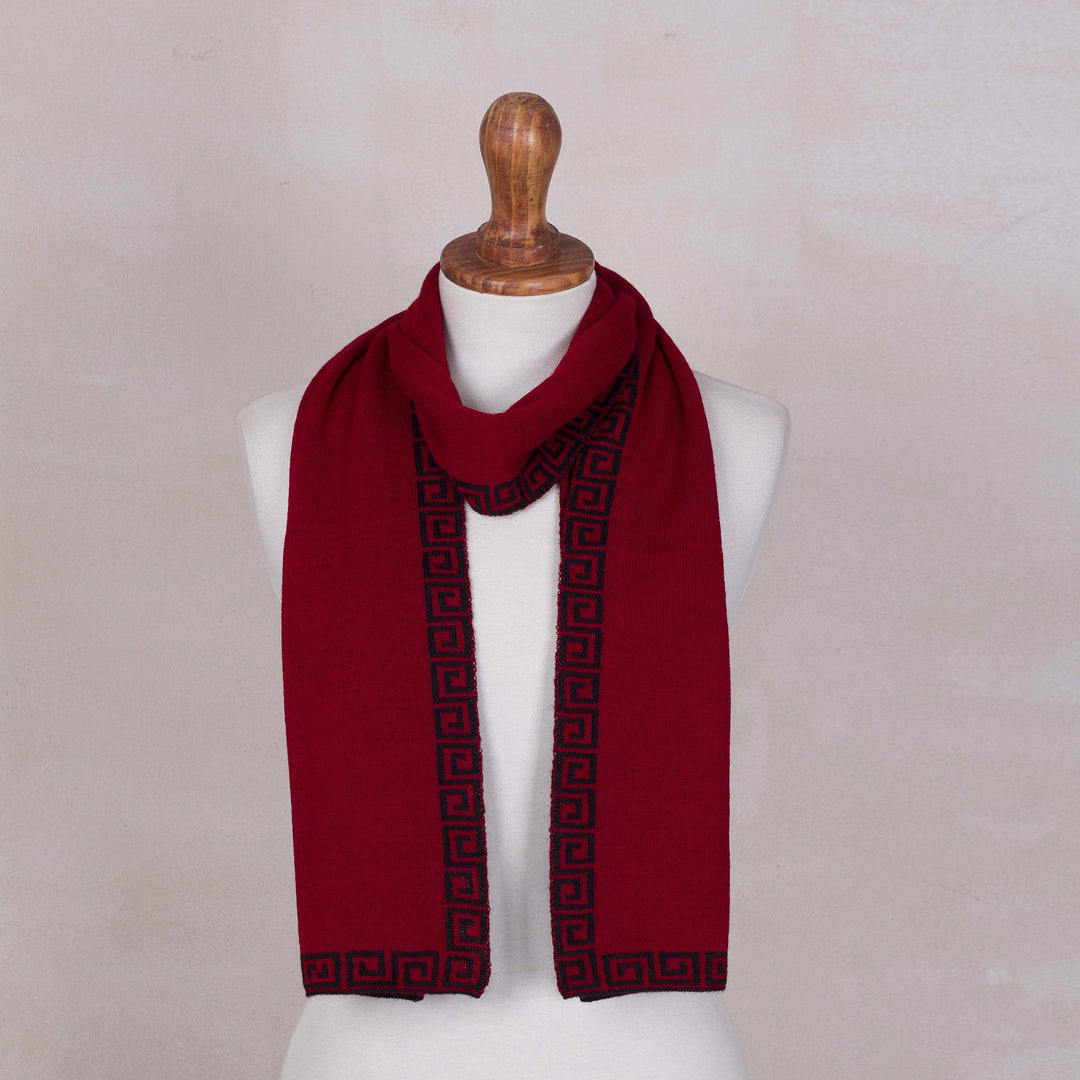 Red and Black Reversible Alpaca Blend Knit Scarf from Peru - Incan Muse