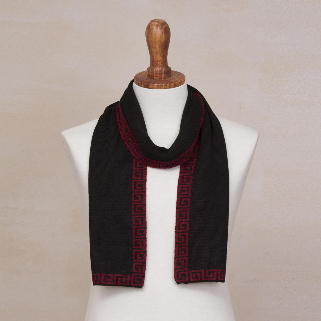Red and Black Reversible Alpaca Blend Knit Scarf from Peru - Incan Muse