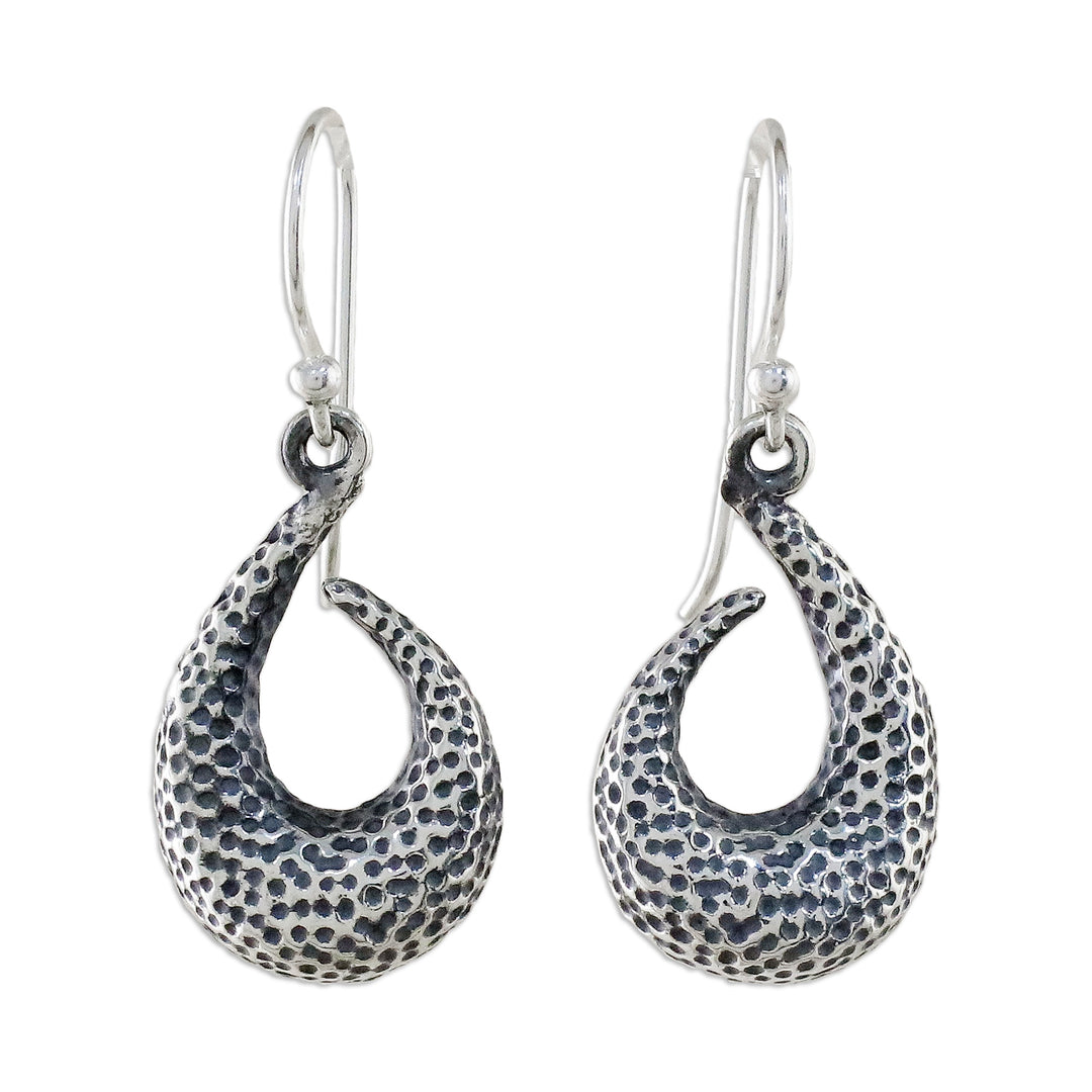 Textured Sterling Silver Dangle Earrings from Guatemala - Coral Hooks