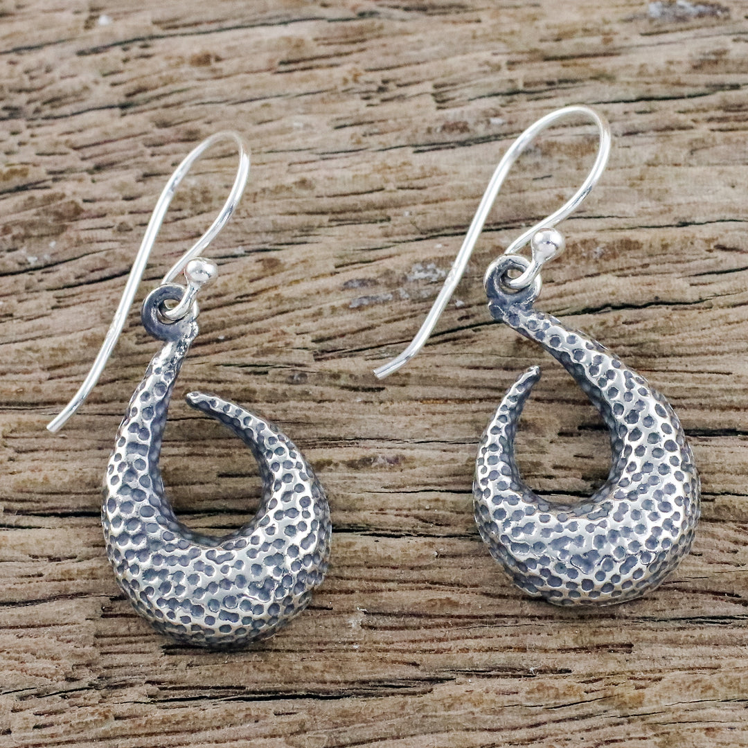 Textured Sterling Silver Dangle Earrings from Guatemala - Coral Hooks