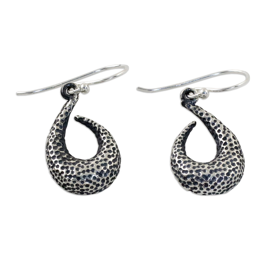Textured Sterling Silver Dangle Earrings from Guatemala - Coral Hooks