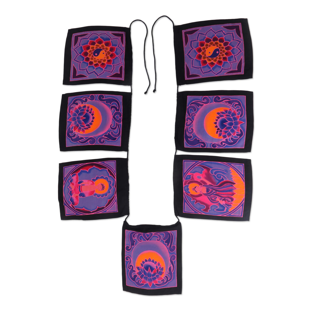 Floral Buddha Batik Rayon Wall Hanging from Bali - Lotus Heritage