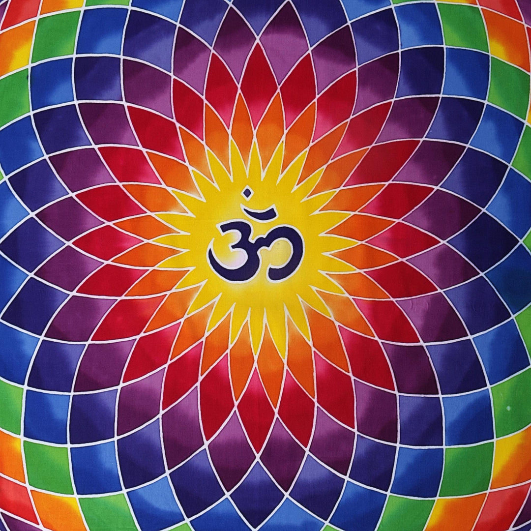 Colorful Om Batik Rayon Wall Hanging from Bali - Om Dream in Black