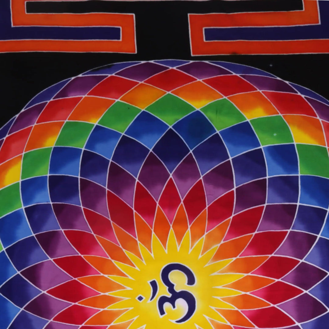 Colorful Om Batik Rayon Wall Hanging from Bali - Om Dream in Black