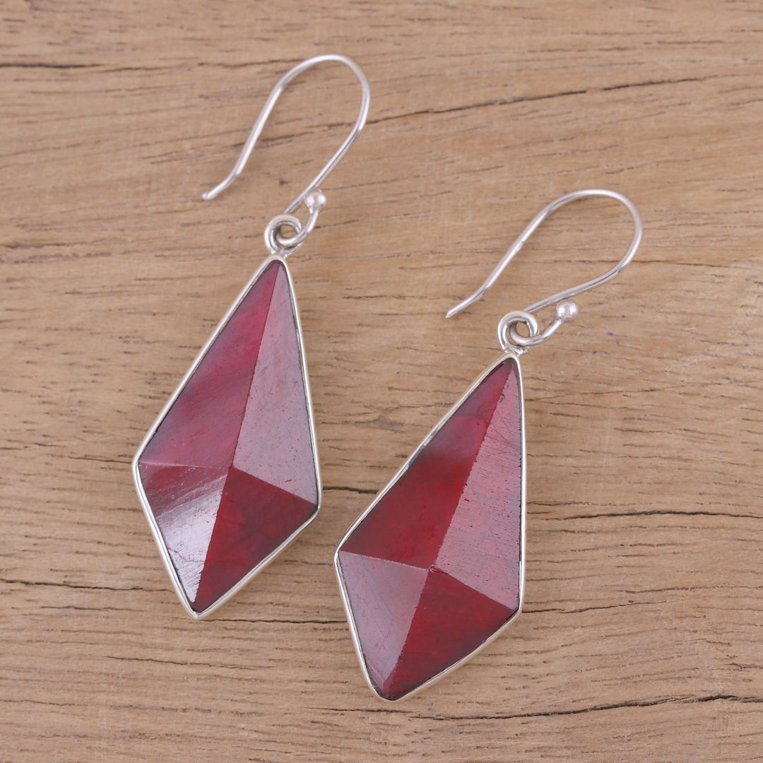 Handmade Ruby and Sterling Silver Dangle Earrings from India - Crimson Kite