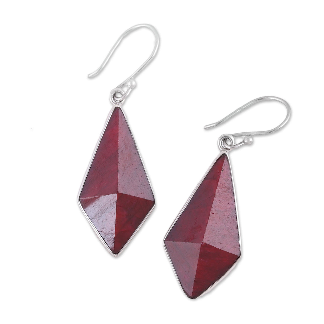 Handmade Ruby and Sterling Silver Dangle Earrings from India - Crimson Kite