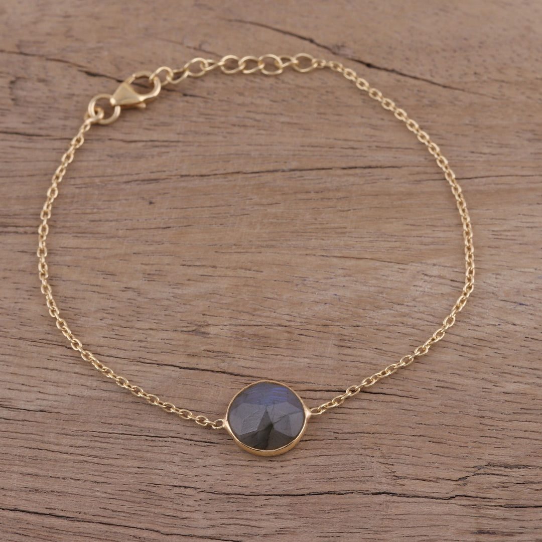Handmade Vermeil Labradorite Pendant Bracelet from India - Mesmerizing Night