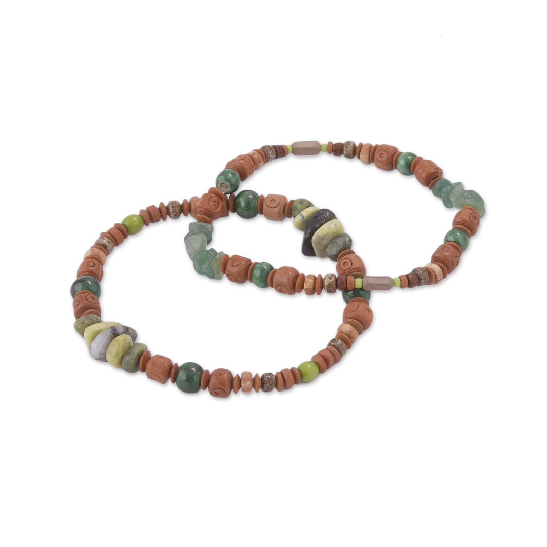 Two Ceramic Beaded Bracelets with Agate and Serpentine - Wind and Earth