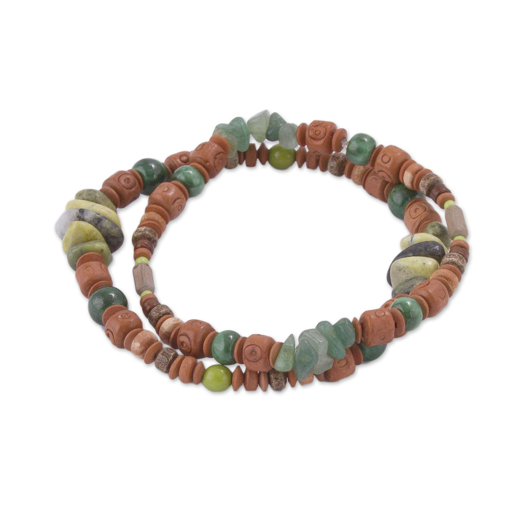 Two Ceramic Beaded Bracelets with Agate and Serpentine - Wind and Earth