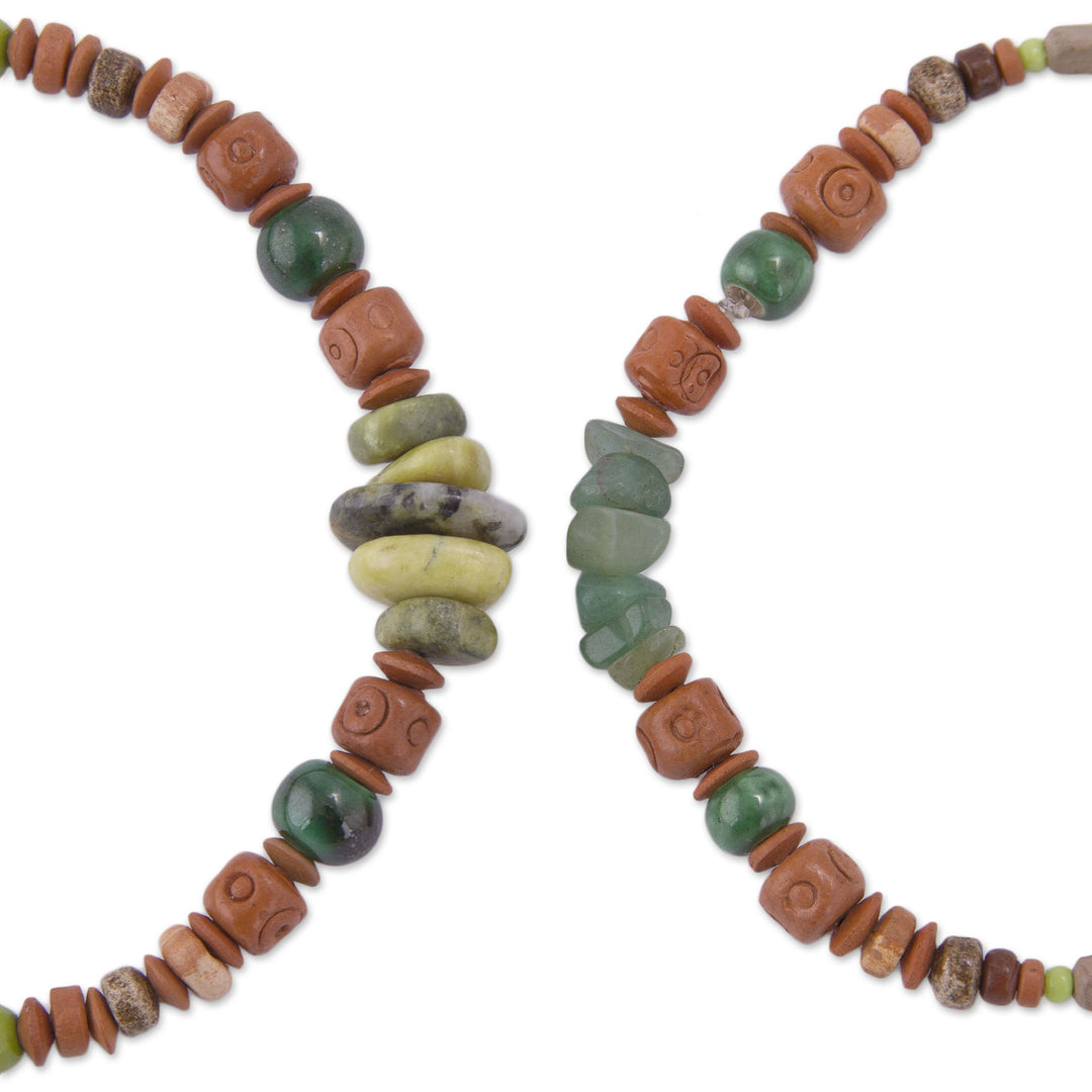 Two Ceramic Beaded Bracelets with Agate and Serpentine - Wind and Earth