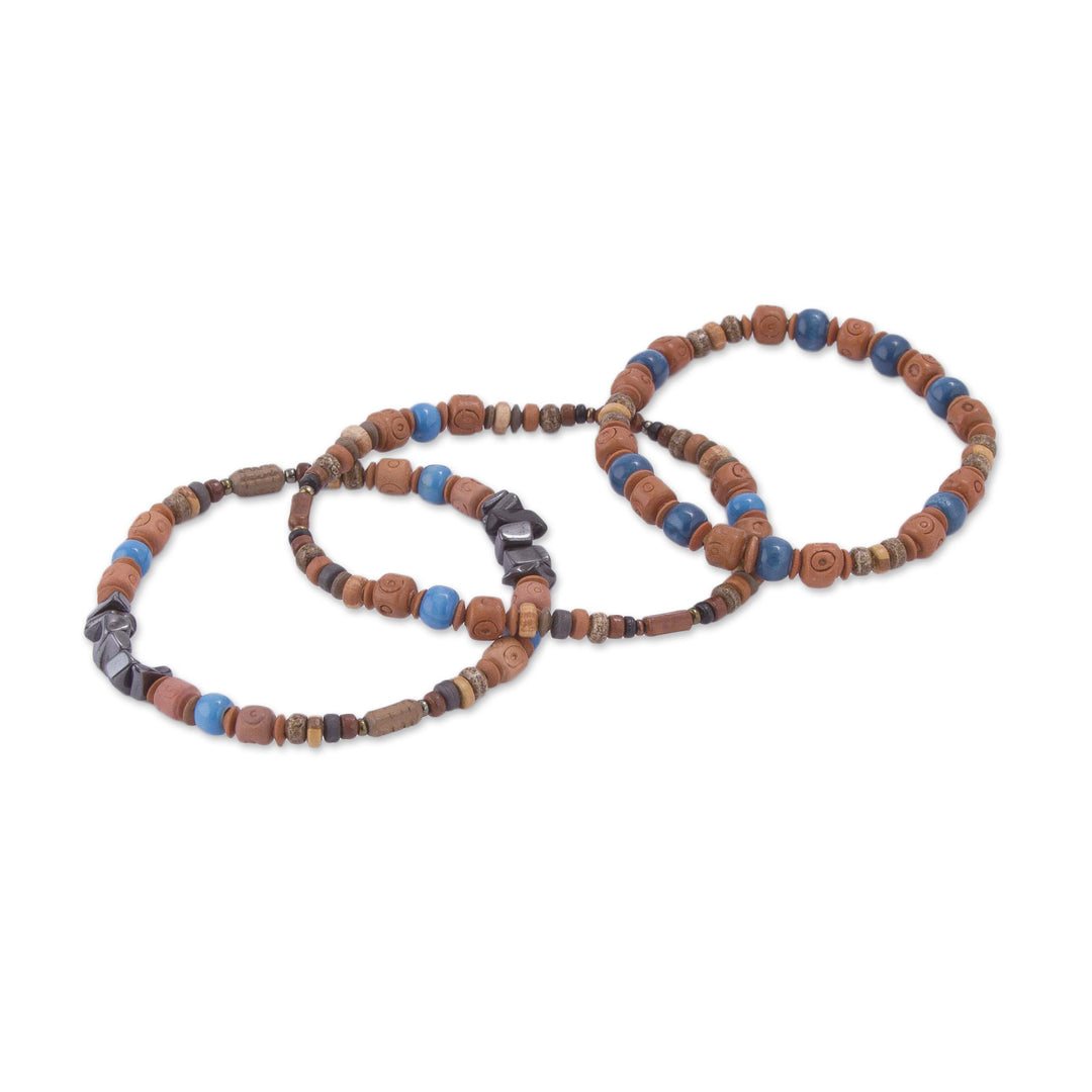 Three Hematite and Ceramic Beaded Bracelets in Earth Tones - Andean Eyes