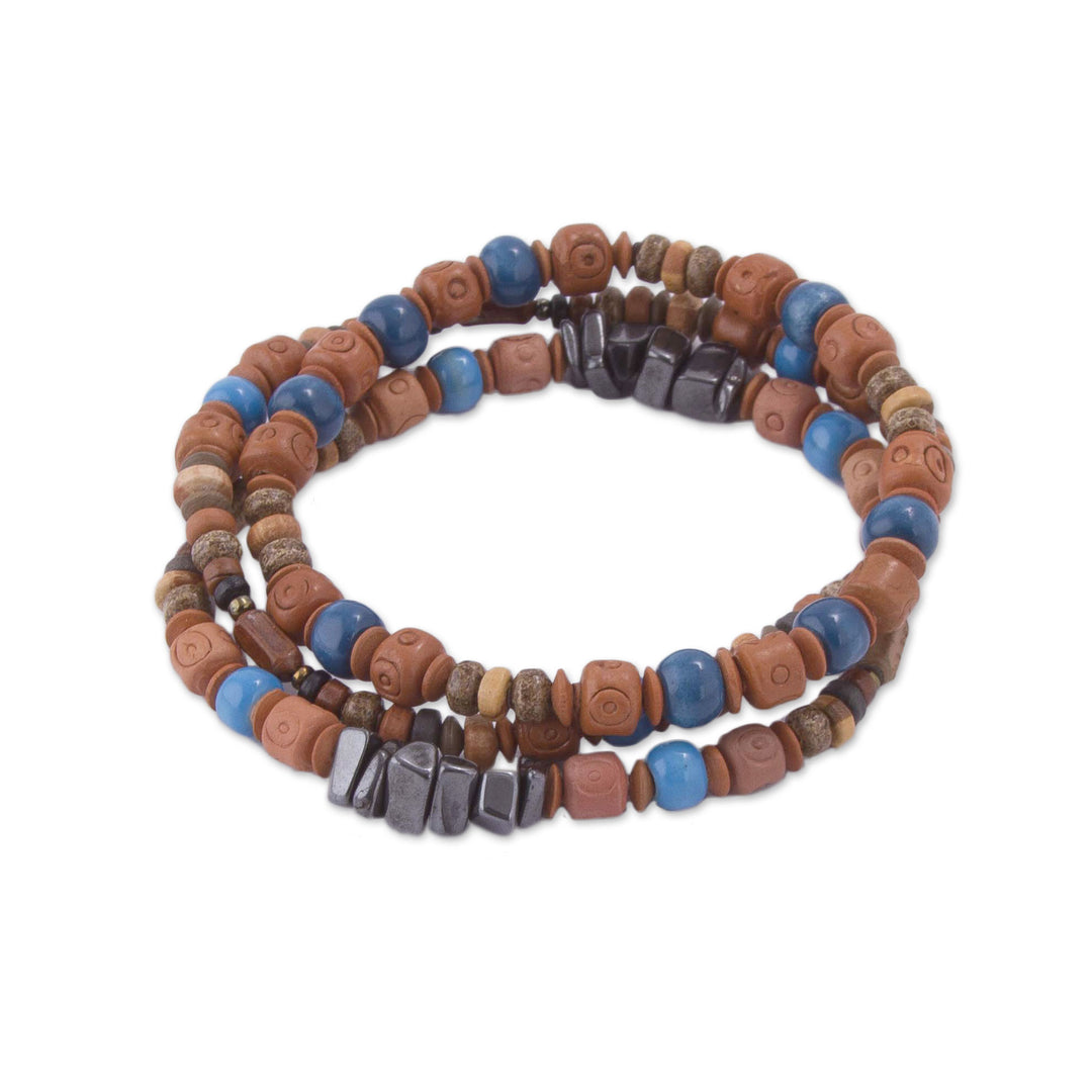 Three Hematite and Ceramic Beaded Bracelets in Earth Tones - Andean Eyes