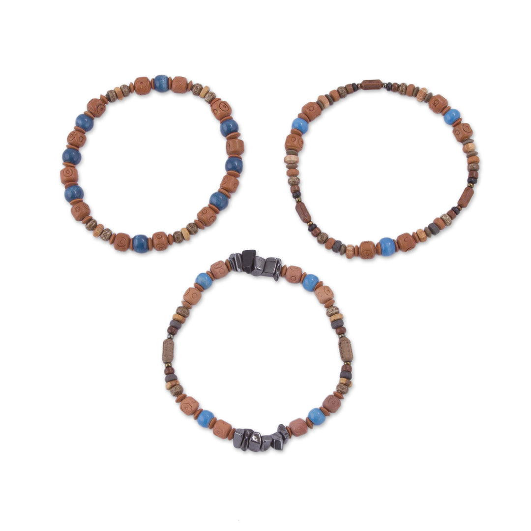 Three Hematite and Ceramic Beaded Bracelets in Earth Tones - Andean Eyes