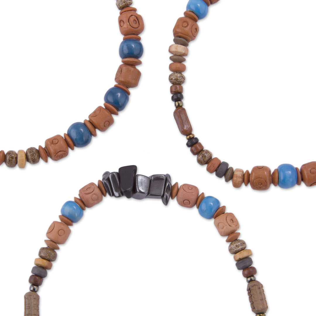 Three Hematite and Ceramic Beaded Bracelets in Earth Tones - Andean Eyes