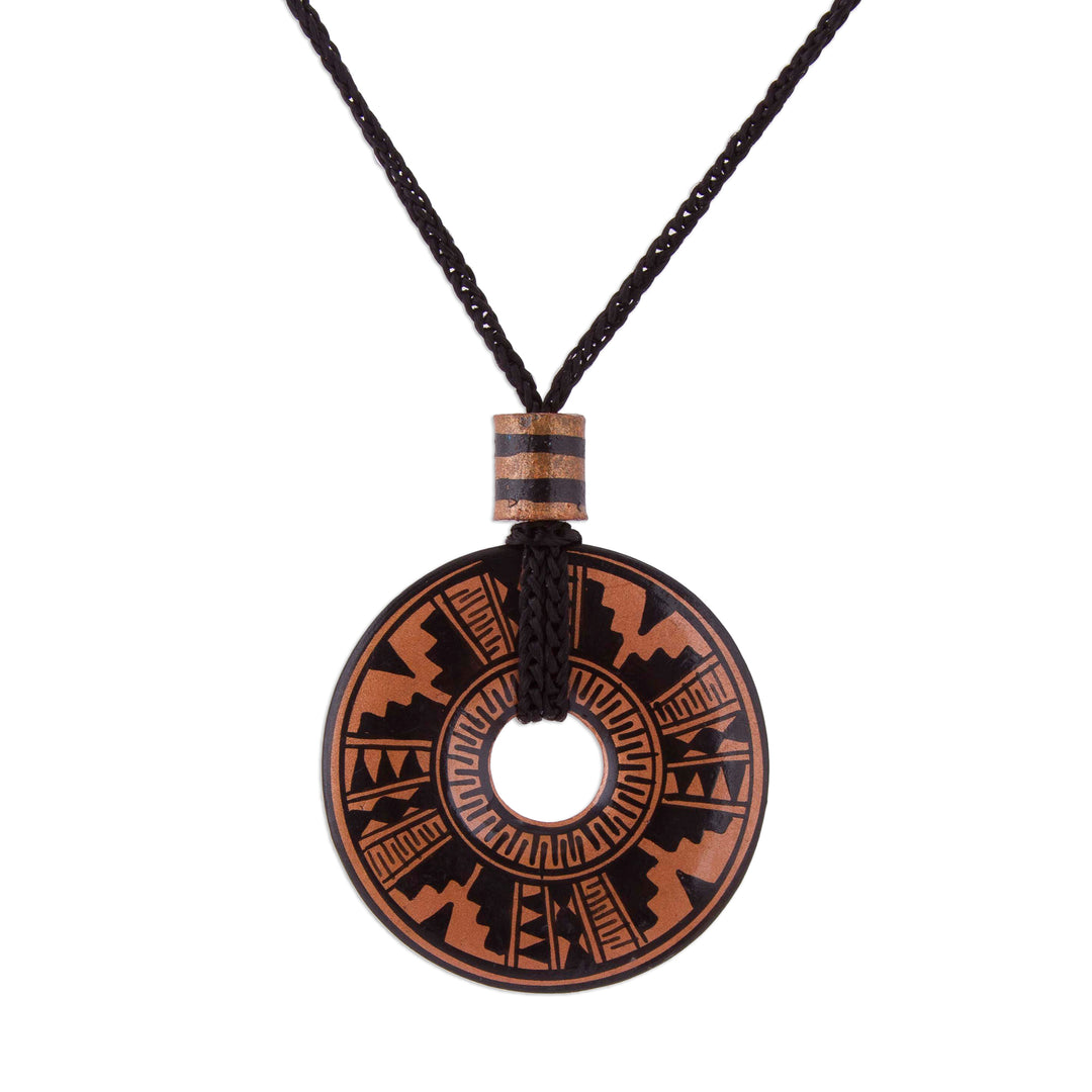 Peruvian Ceramic Pendant Necklace in Black and Copper Colors - Copper Queen