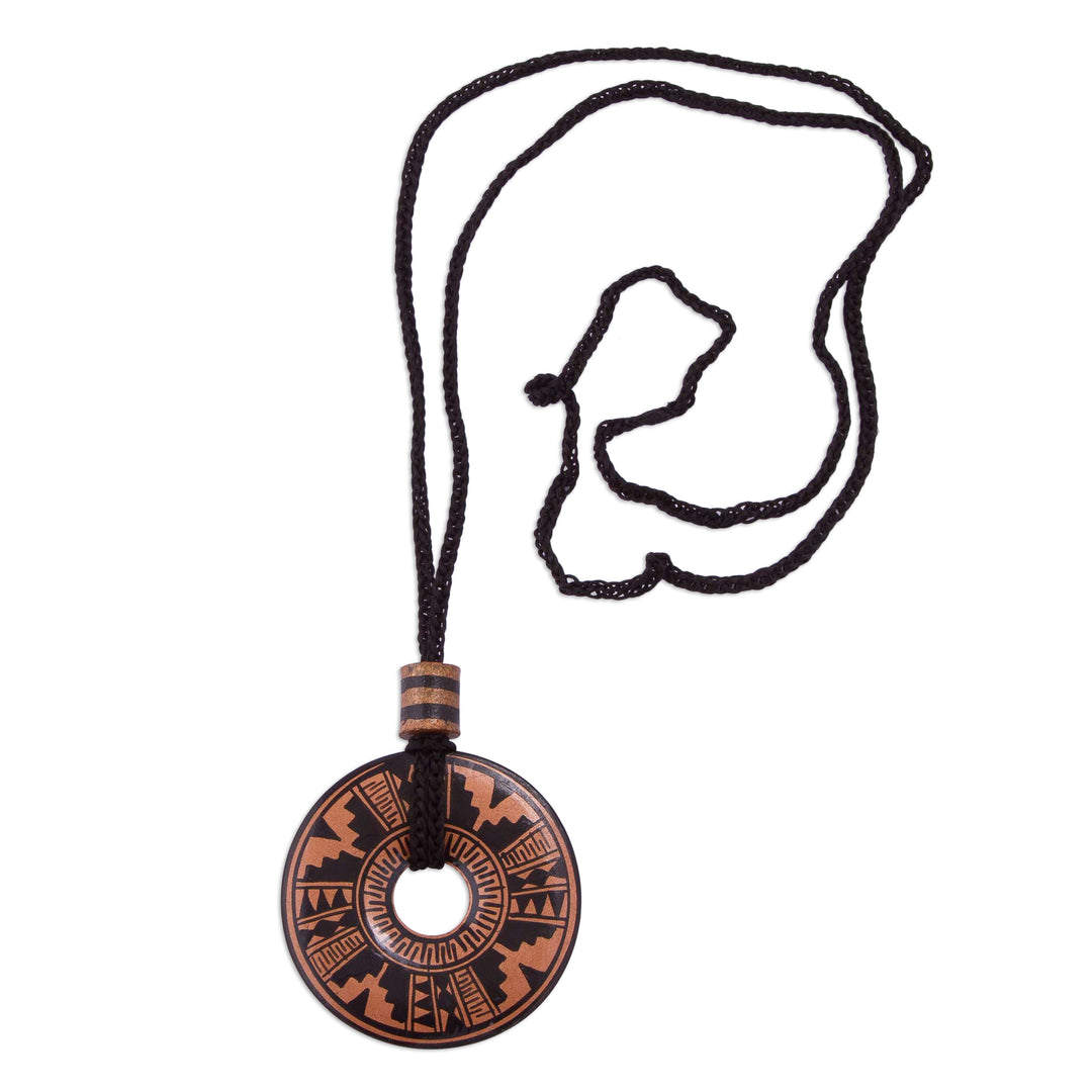 Peruvian Ceramic Pendant Necklace in Black and Copper Colors - Copper Queen