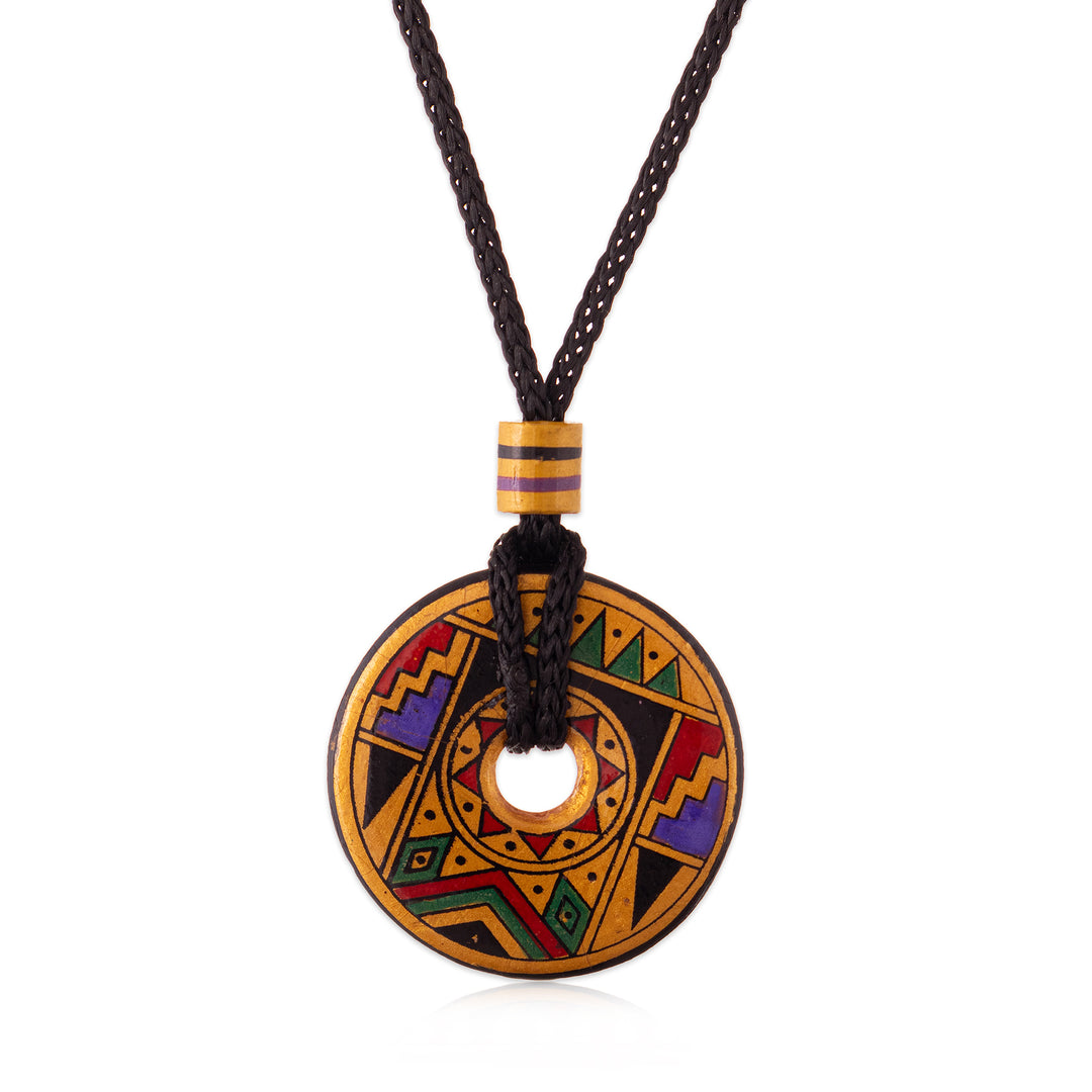 Peruvian Handmade Ceramic Pendant Necklace in Jewel Tones - Sun Princess