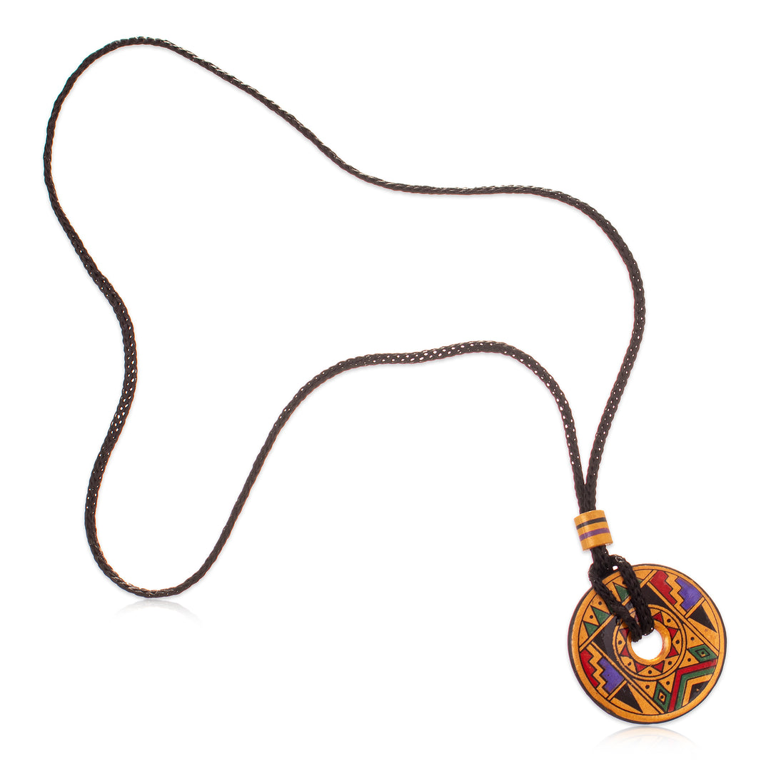 Peruvian Handmade Ceramic Pendant Necklace in Jewel Tones - Sun Princess