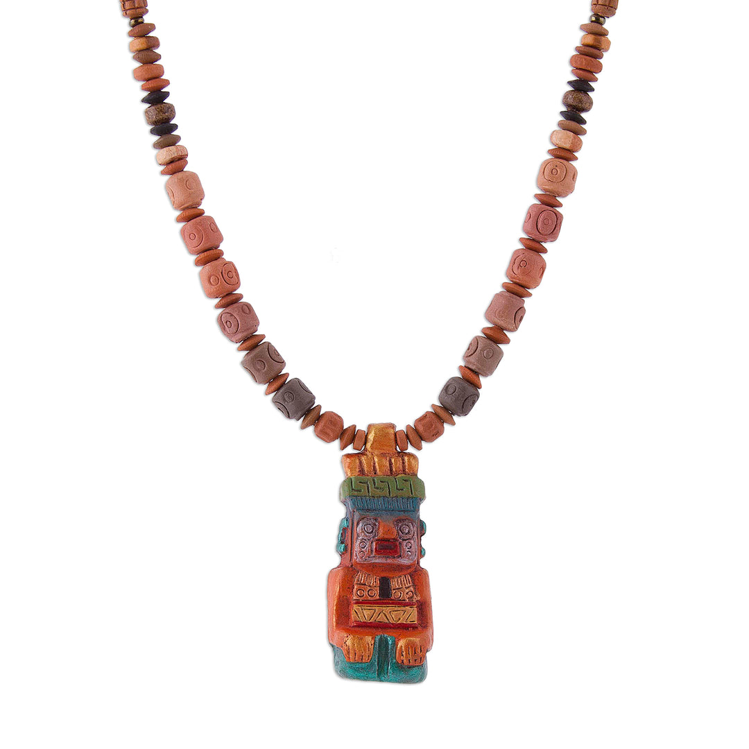 Sterling Silver and Ceramic Beaded Incan Pendant Necklace - Andes Mountain Deity