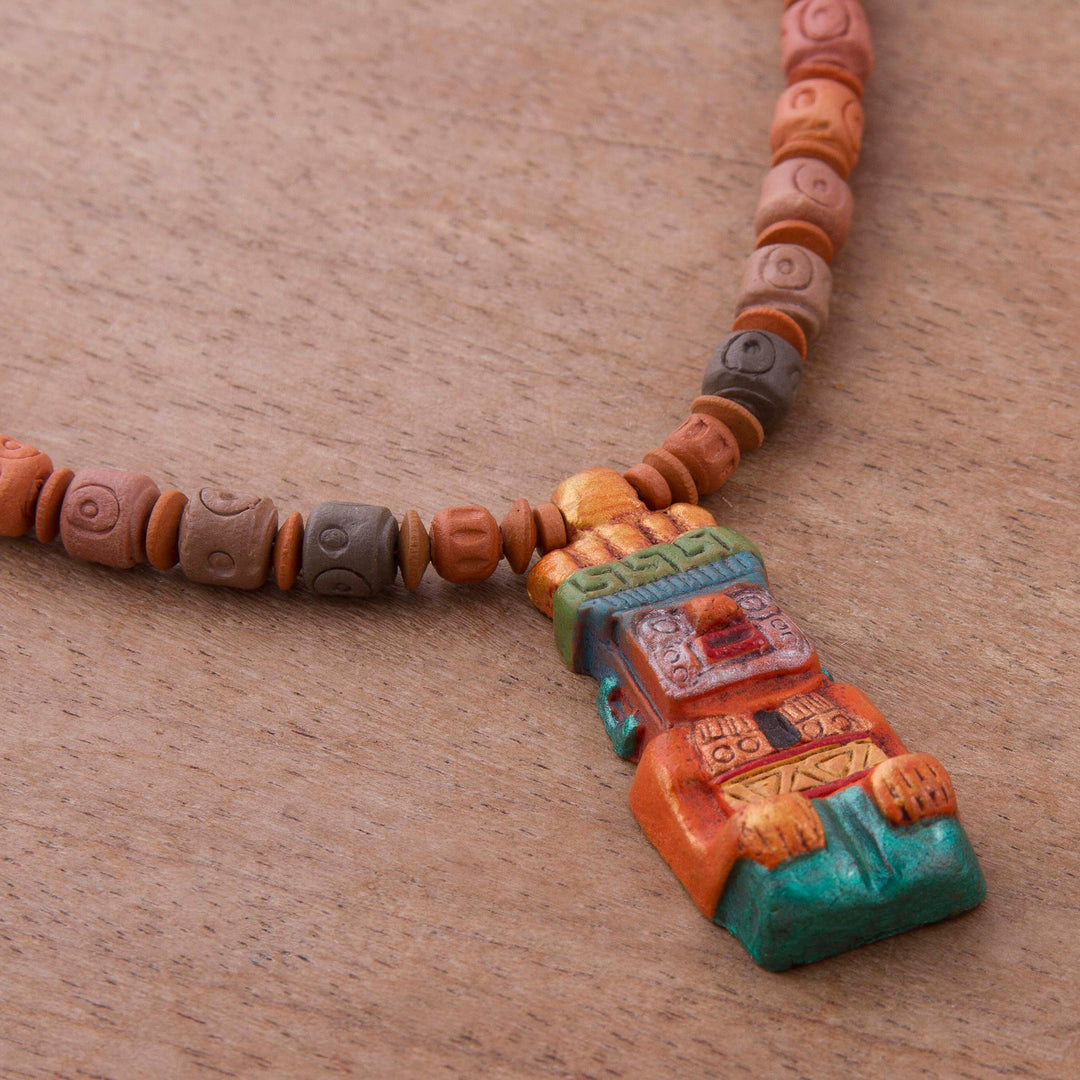 Sterling Silver and Ceramic Beaded Incan Pendant Necklace - Andes Mountain Deity
