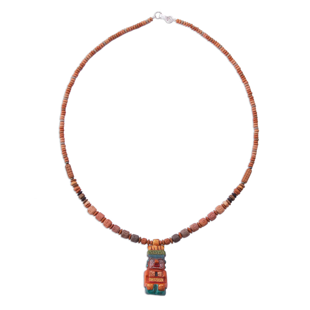 Sterling Silver and Ceramic Beaded Incan Pendant Necklace - Andes Mountain Deity