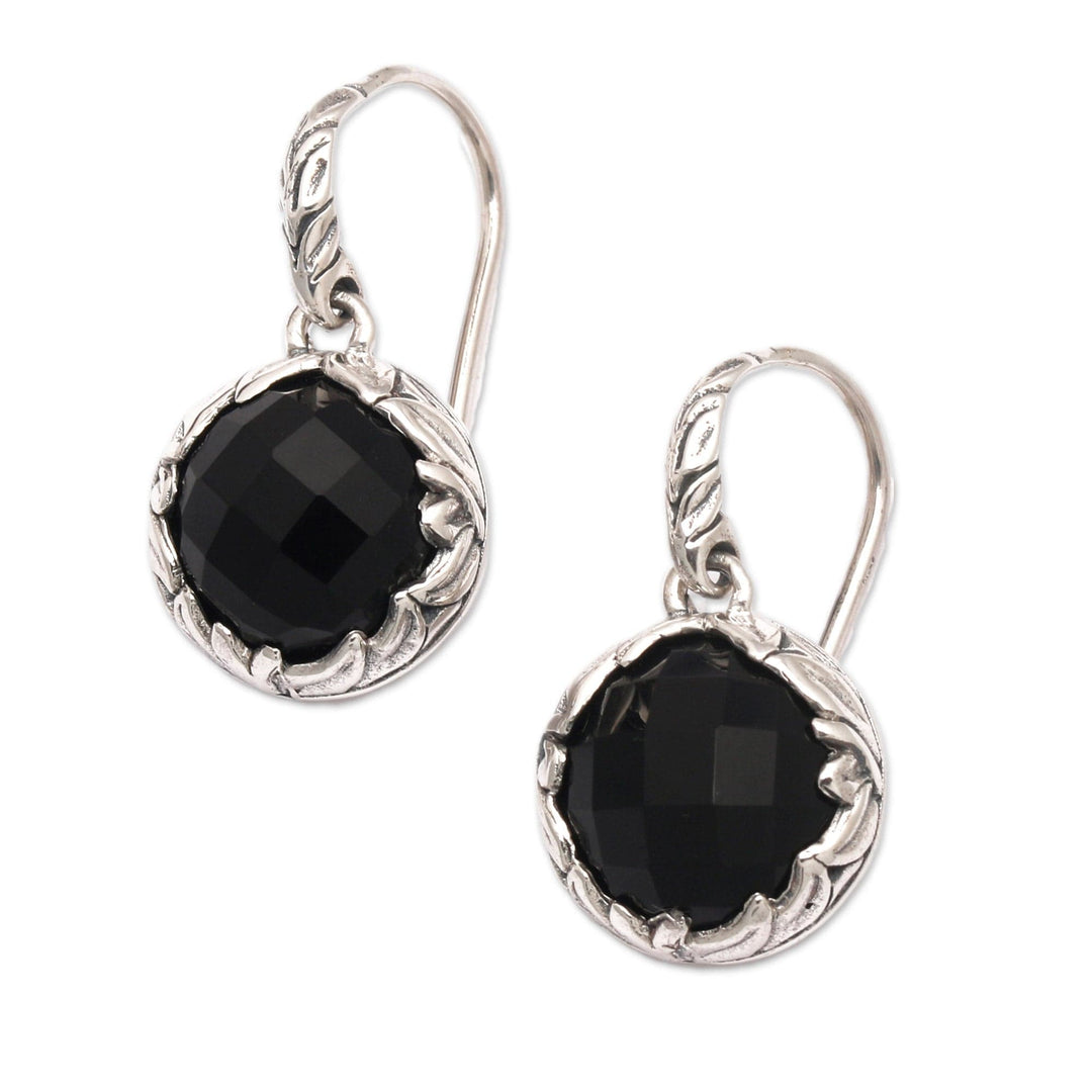 10-Carat Faceted Checkerboard Onyx Dangle Earrings from Bali - Palatial Protection