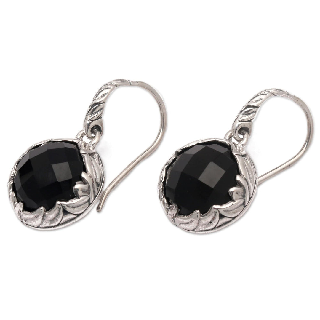 10-Carat Faceted Checkerboard Onyx Dangle Earrings from Bali - Palatial Protection