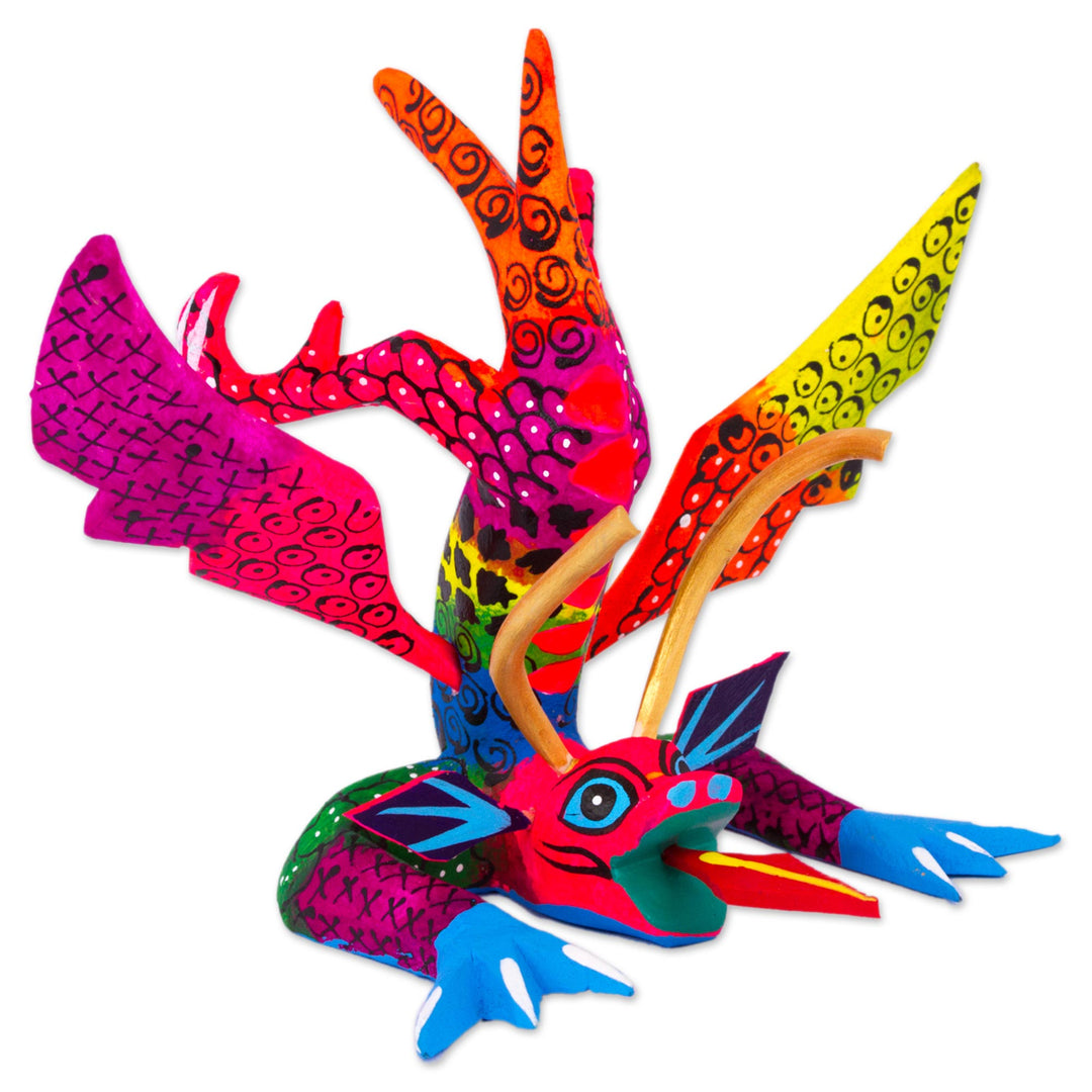 Colorful Hand Carved and Painted Dragon Alebrije Figurine - Acrobatic Dragon