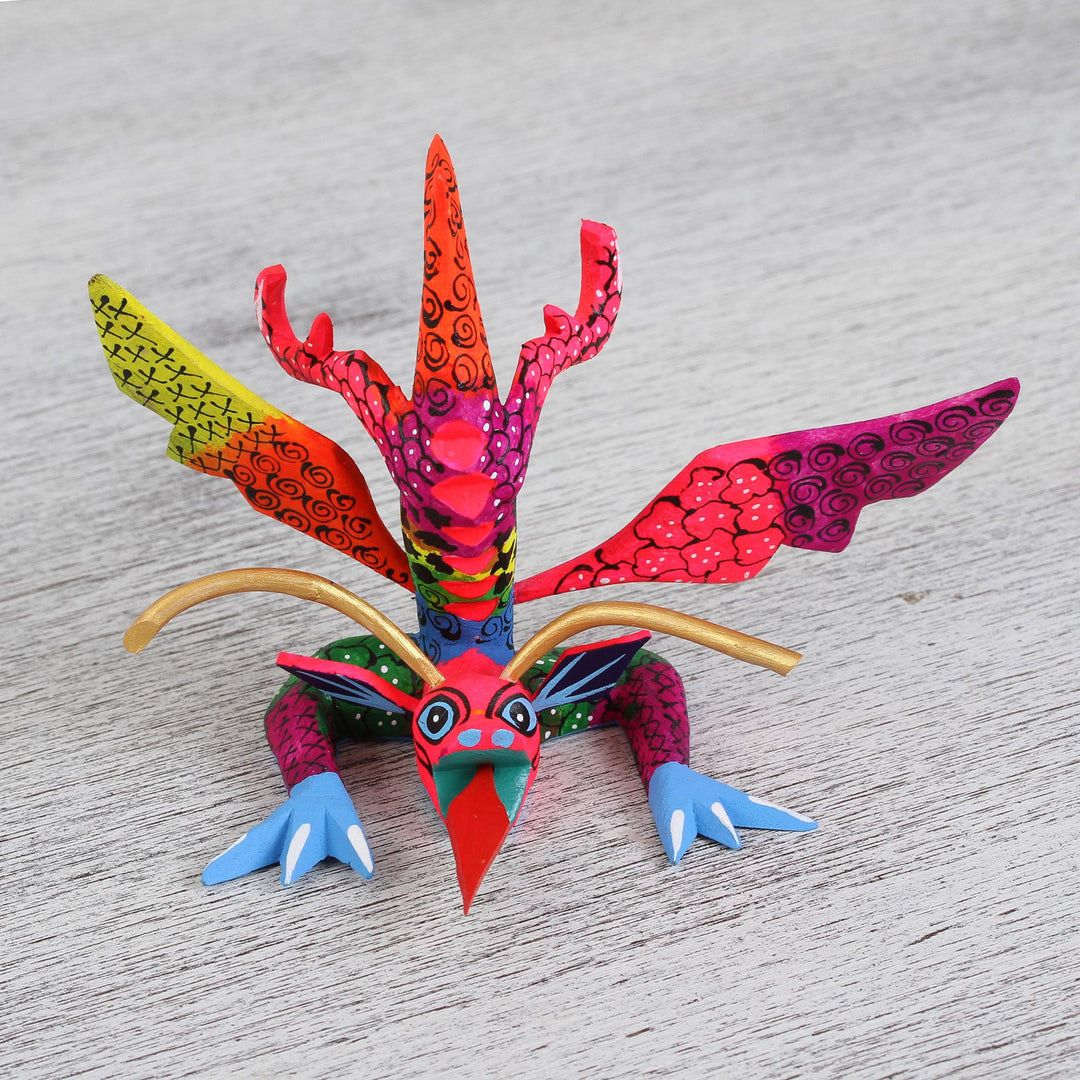 Colorful Hand Carved and Painted Dragon Alebrije Figurine - Acrobatic Dragon