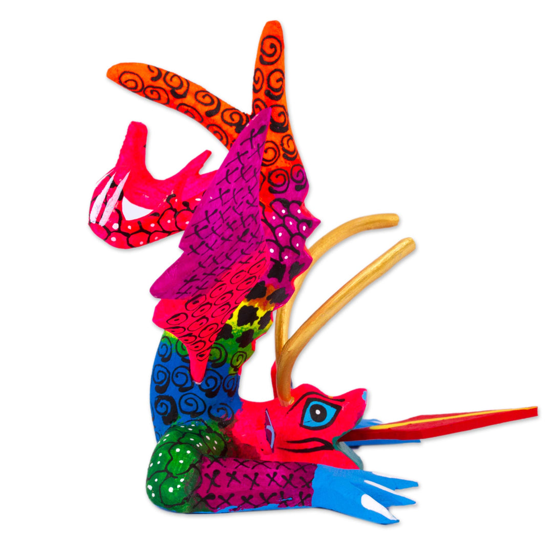 Colorful Hand Carved and Painted Dragon Alebrije Figurine - Acrobatic Dragon