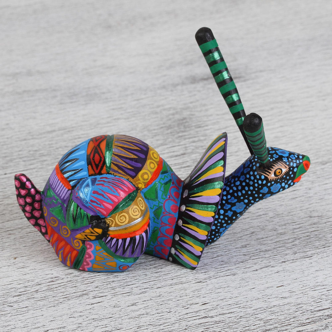 Multicolored Wood Snail Alebrije Figurine from Mexico - Rainbow Snail