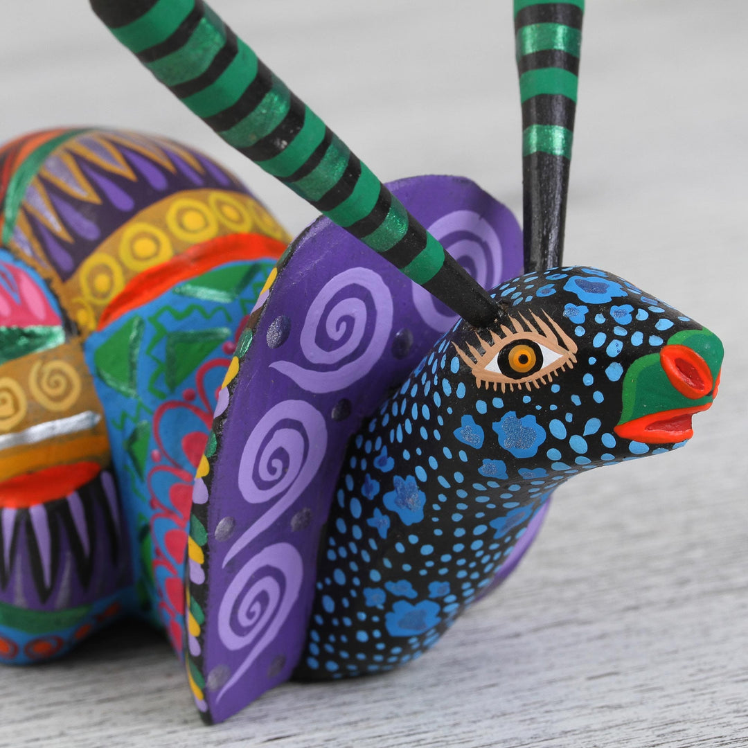 Multicolored Wood Snail Alebrije Figurine from Mexico - Rainbow Snail