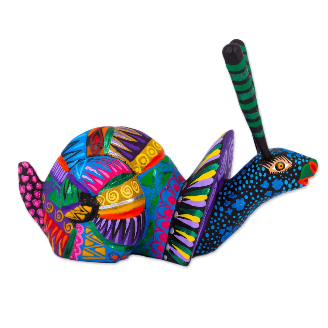Multicolored Wood Snail Alebrije Figurine from Mexico - Rainbow Snail