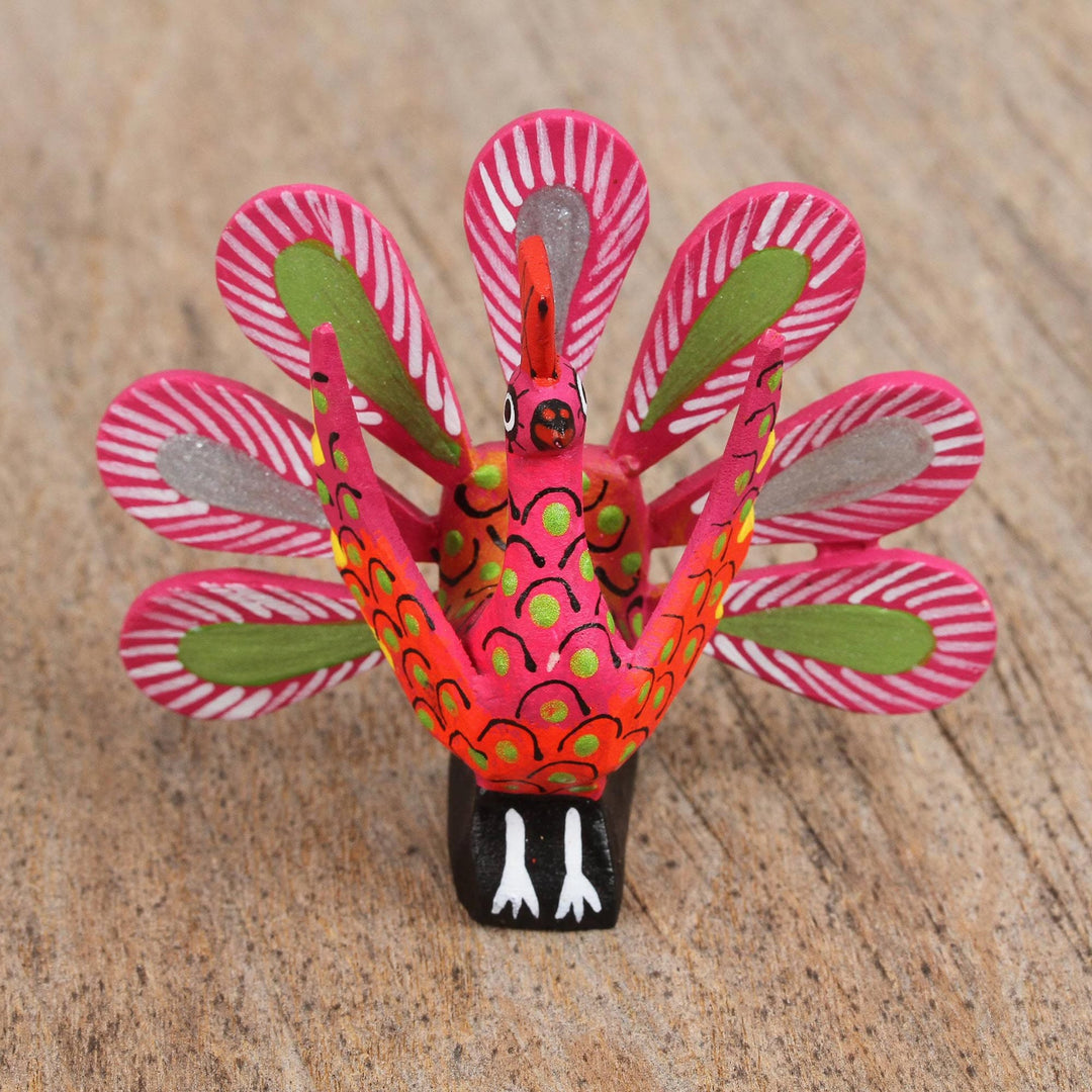Alebrije Wood Peacock Sculpture from Mexico - Flapping Peacock