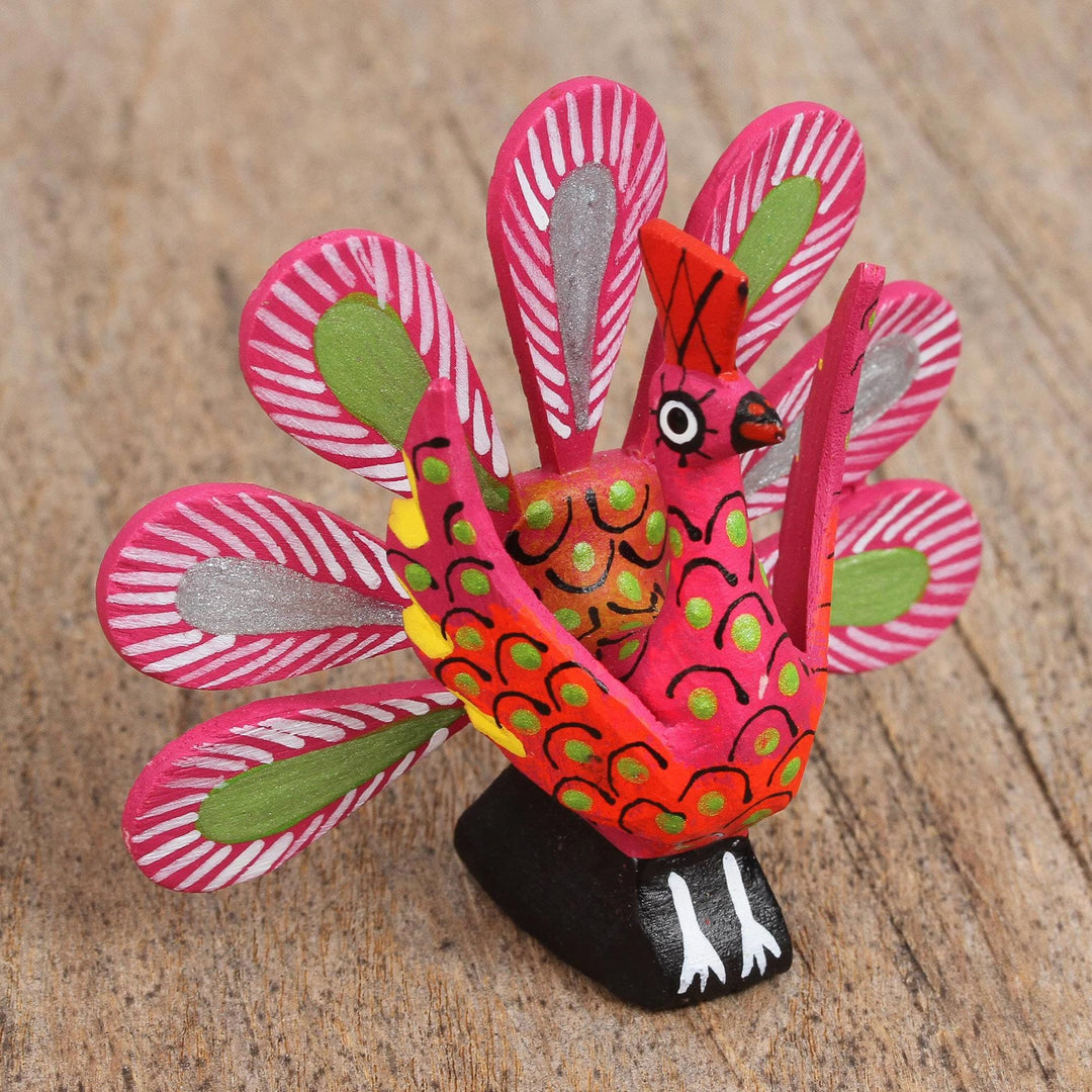Alebrije Wood Peacock Sculpture from Mexico - Flapping Peacock