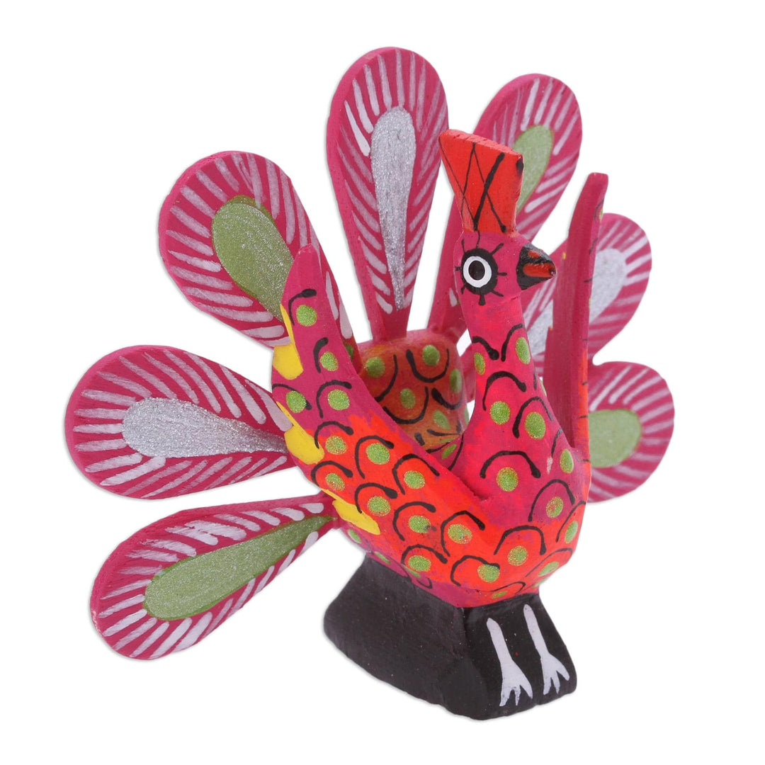Alebrije Wood Peacock Sculpture from Mexico - Flapping Peacock