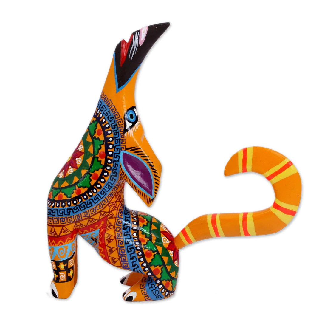 Multi-Color Copal Wood Howling Coyote Alebrije Figurine - Howl