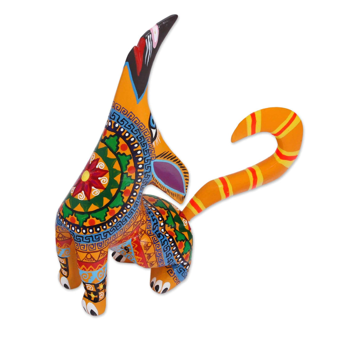 Multi-Color Copal Wood Howling Coyote Alebrije Figurine - Howl