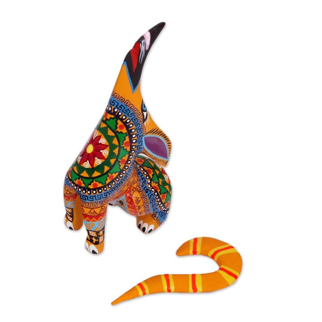 Multi-Color Copal Wood Howling Coyote Alebrije Figurine - Howl