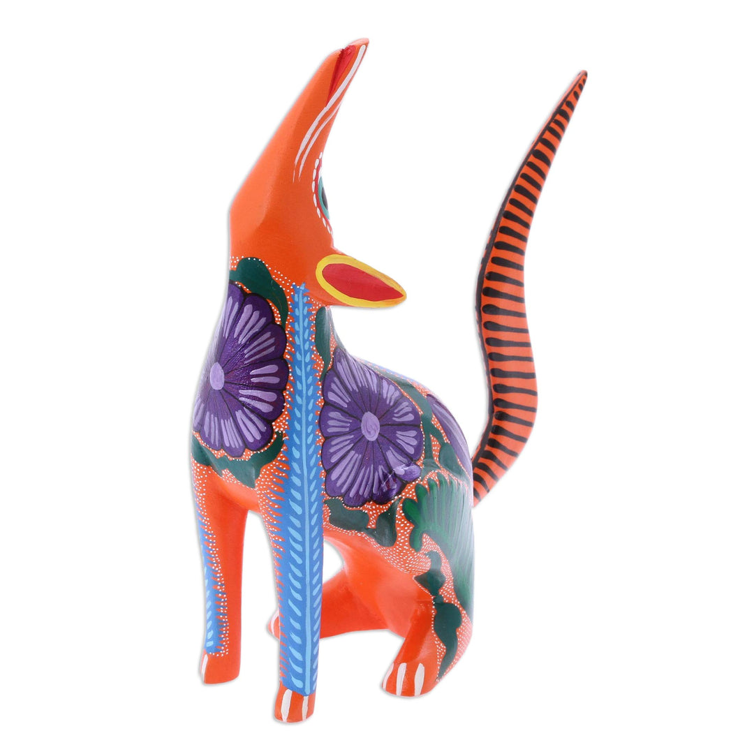 Multi-Color Wood Whistling Coyote Alebrije - Whistling Coyote